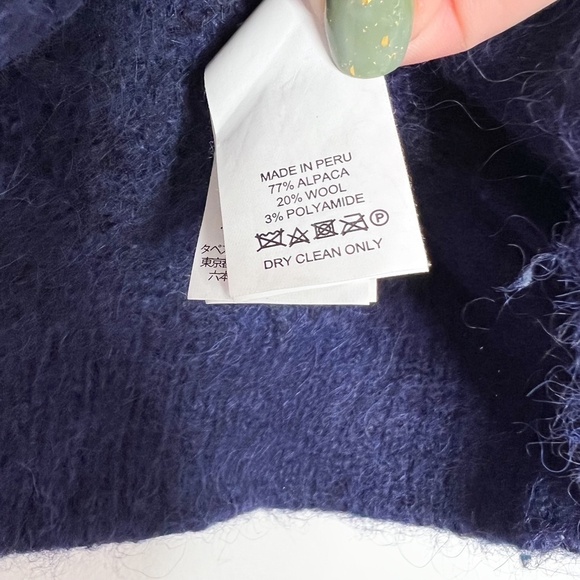 Kate Spade Sweater Short Sleeve Wild Ones Blue Black Alpaca Wool - Picture 3 of 4